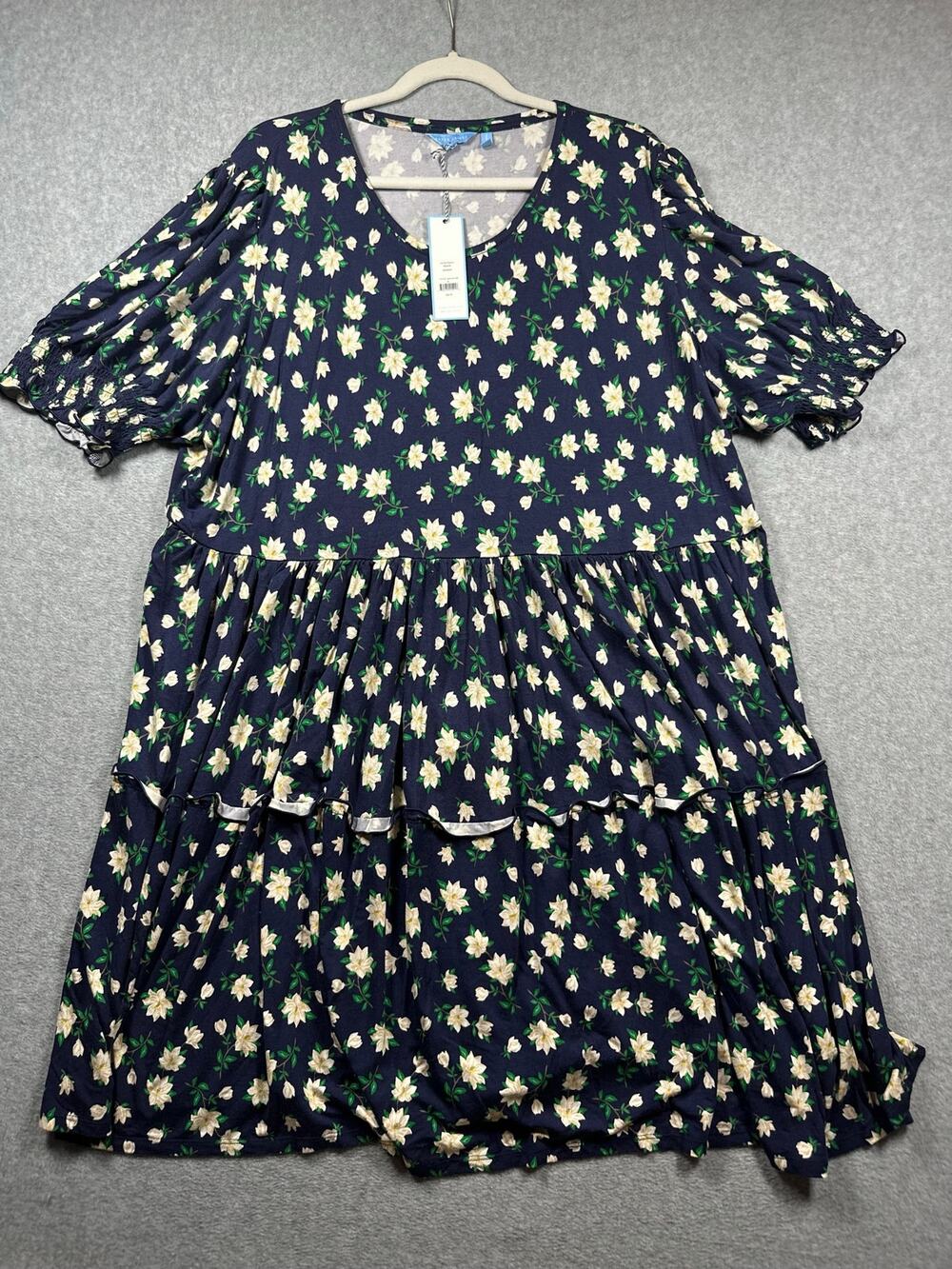 Draper James Lee Ann Magnolia Mini Dress Women's Size 3X Navy Floral Puff Sleeve